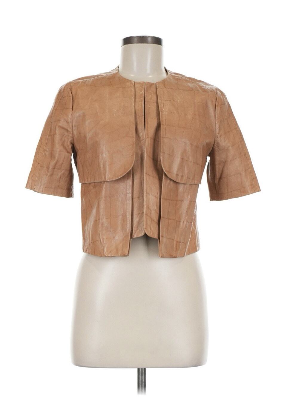 J Brand Croc Embossed Genuine Leather Brown Tan Short Sleeve Jacket M